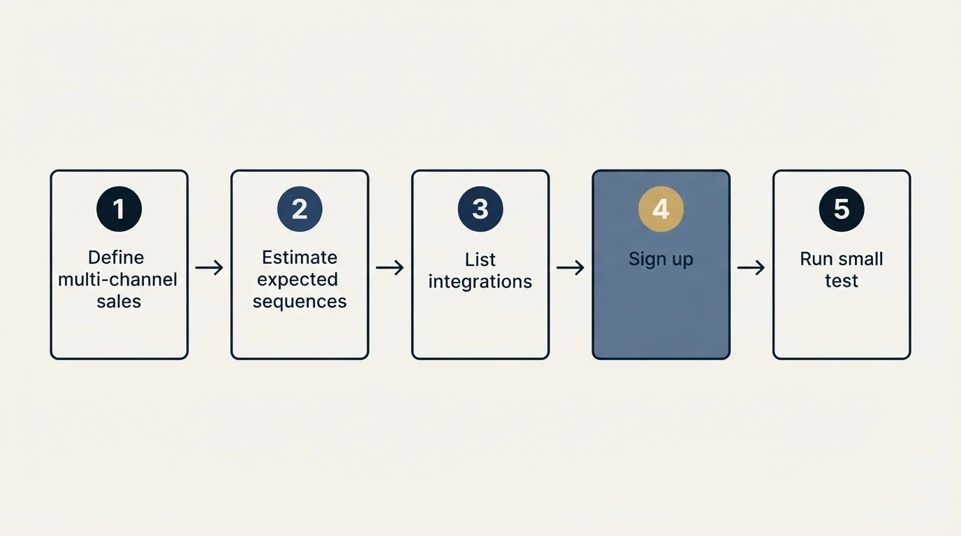 Step sequence: Getting Started Checklist (Define multi-channel sales, Estimate expected sequences, List integrations, Sign up)