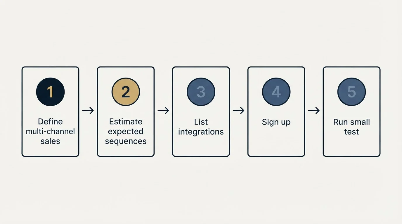Step sequence: Getting Started Checklist (Define multi-channel sales, Estimate expected sequences, List integrations, Sign up)