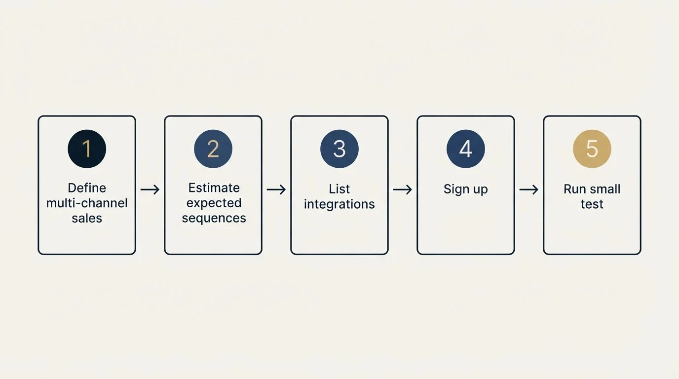 Step sequence: Getting Started Checklist (Define multi-channel sales, Estimate expected sequences, List integrations, Sign up)