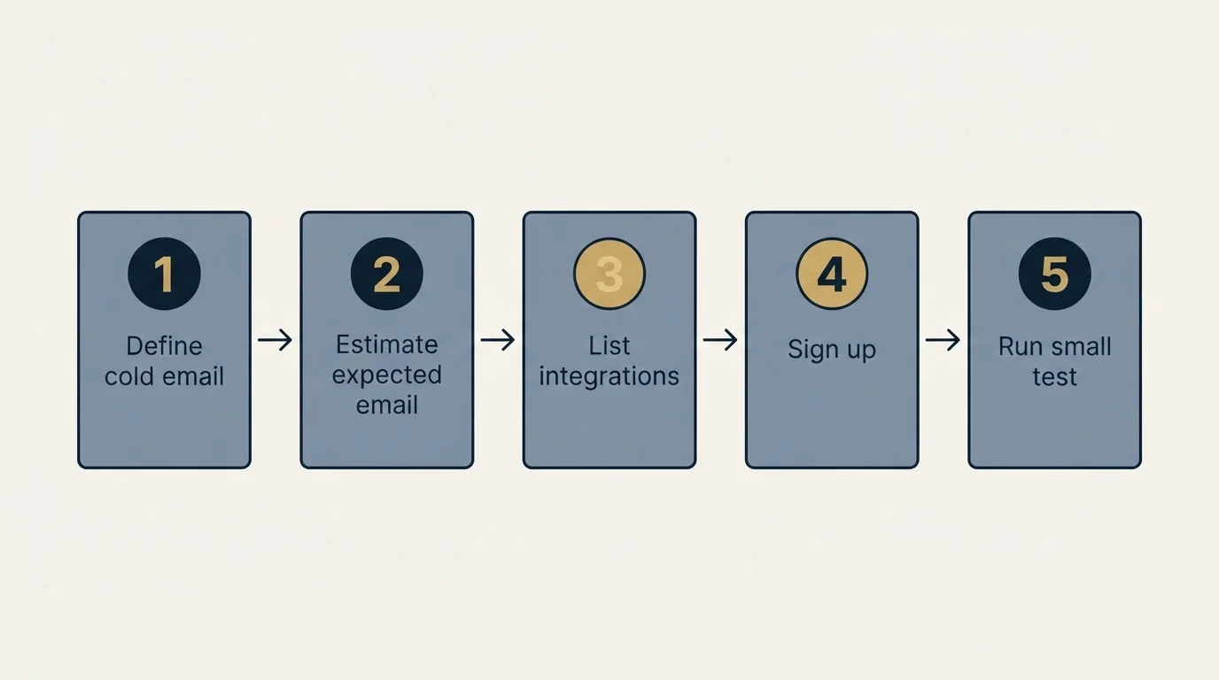 Step sequence: Getting Started Checklist (Define cold email, Estimate expected email, List integrations, Sign up)