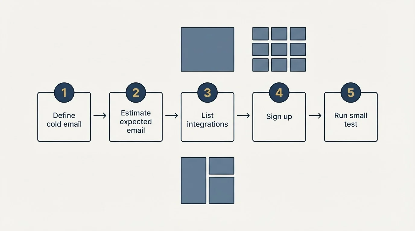 Step sequence: Getting Started Checklist (Define cold email, Estimate expected email, List integrations, Sign up)