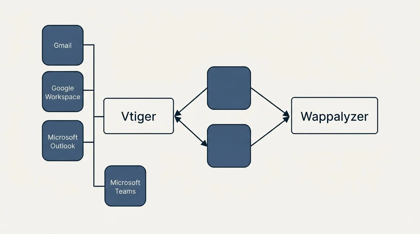Integration schematic: Integration Ecosystem (Vtiger, Wappalyzer, Gmail, Google Workspace)