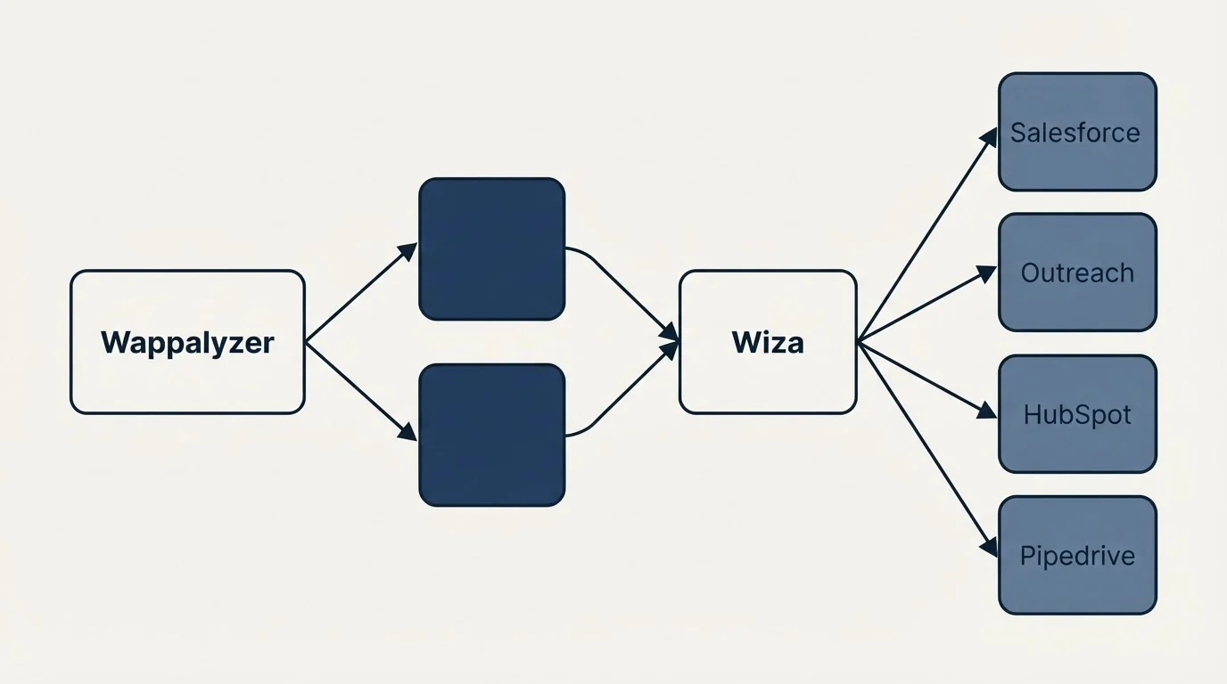 Integration schematic: Integration Ecosystem (Wappalyzer, Wiza, Salesforce, Outreach)