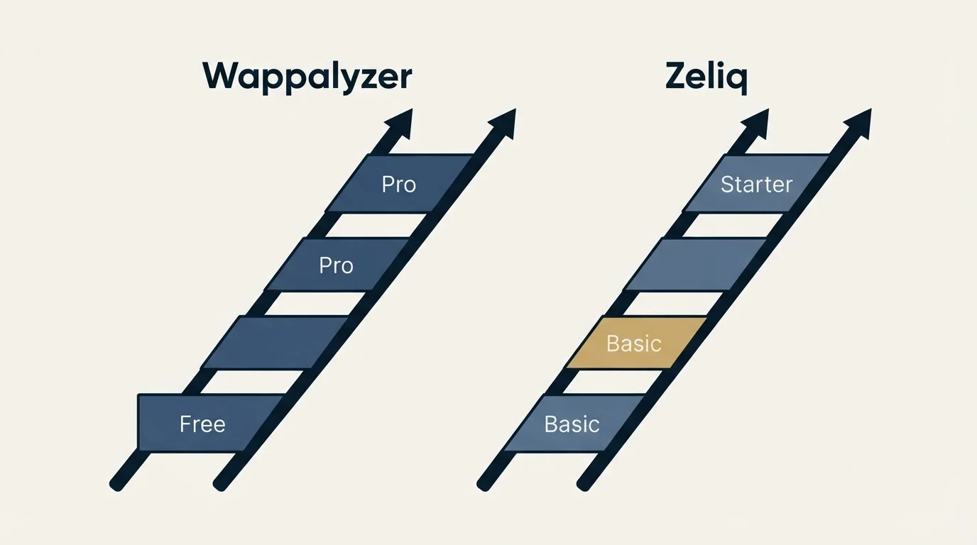 Pricing ladder: Pricing Comparison (Wappalyzer, Zeliq, Free, Basic)