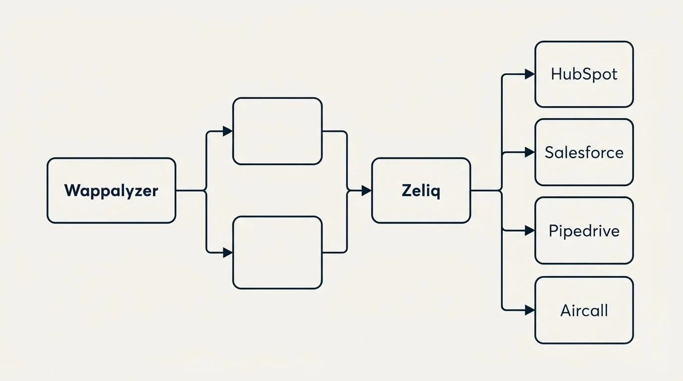 Integration flow: Integration Ecosystem (Wappalyzer, Zeliq, HubSpot, Salesforce)
