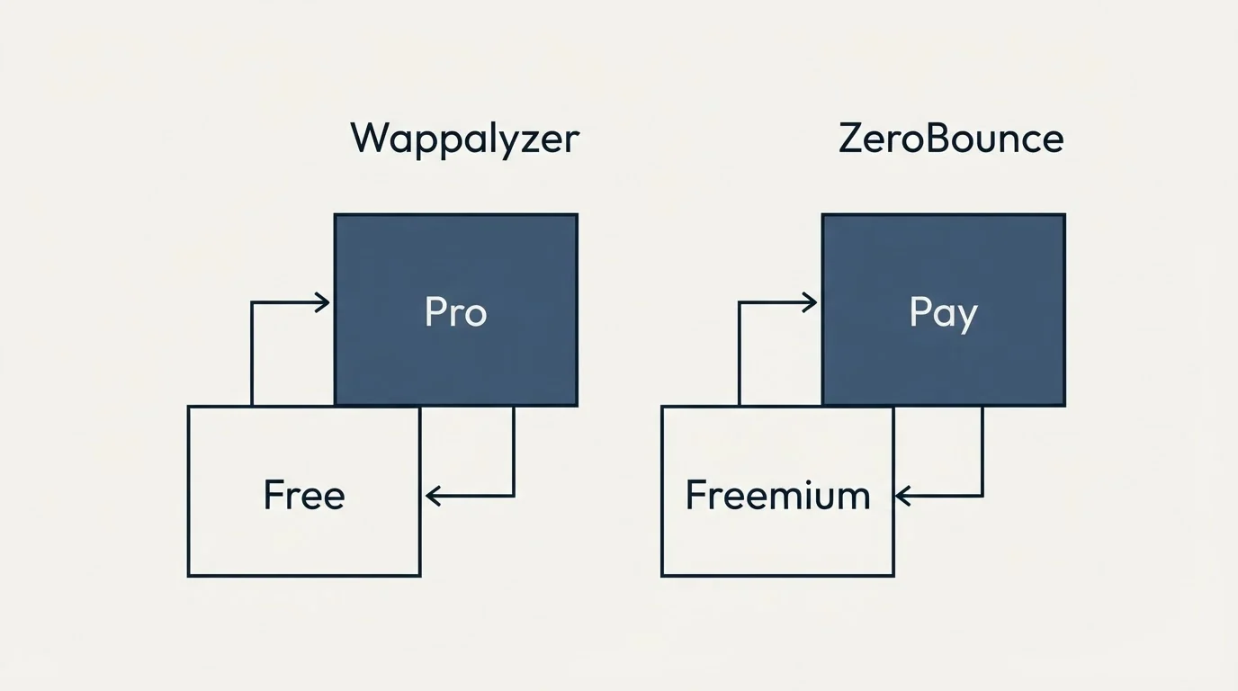 Pricing ladder: Pricing Comparison (Wappalyzer, ZeroBounce, Free, Freemium)