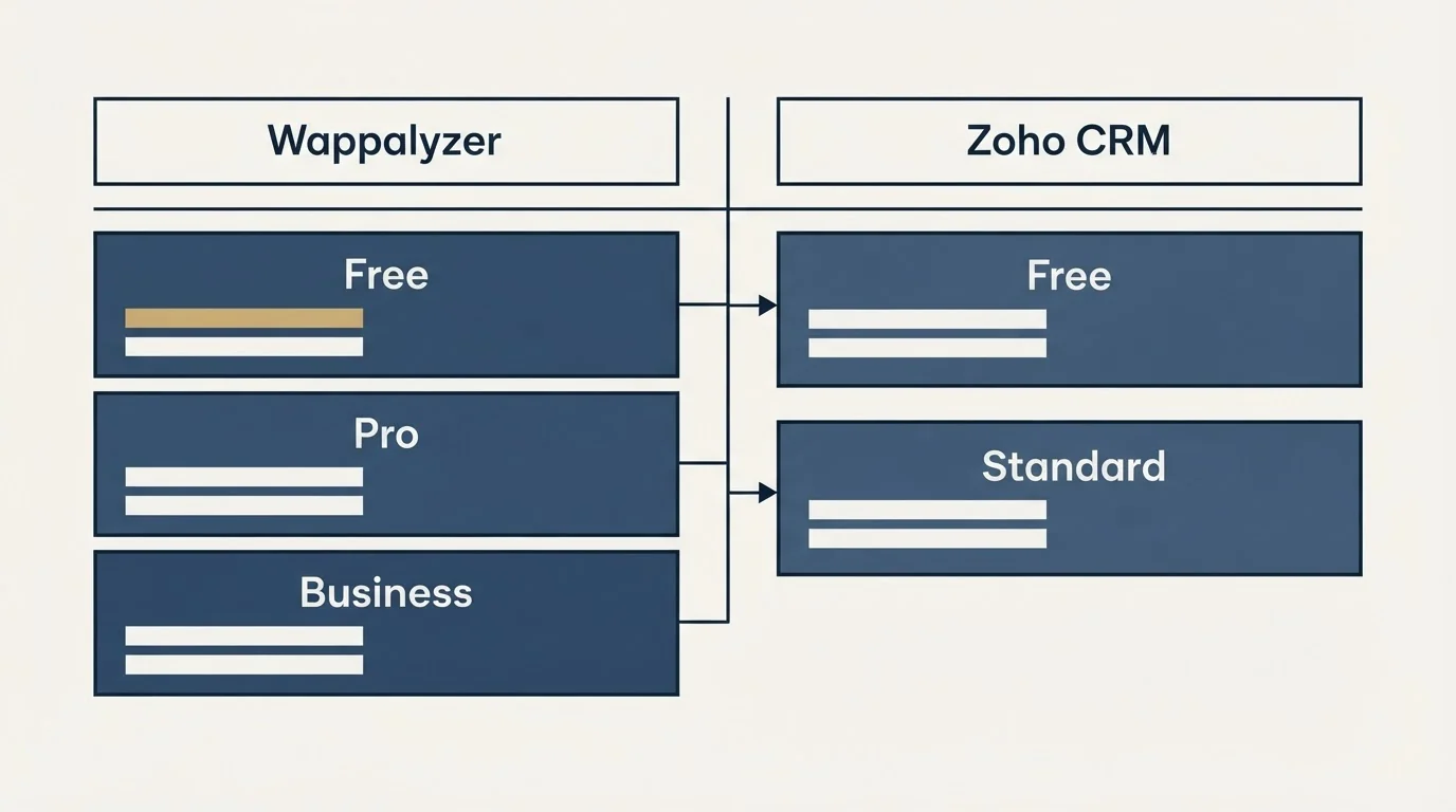 Pricing table: Pricing Comparison (Wappalyzer, Zoho CRM, Free, Pro)