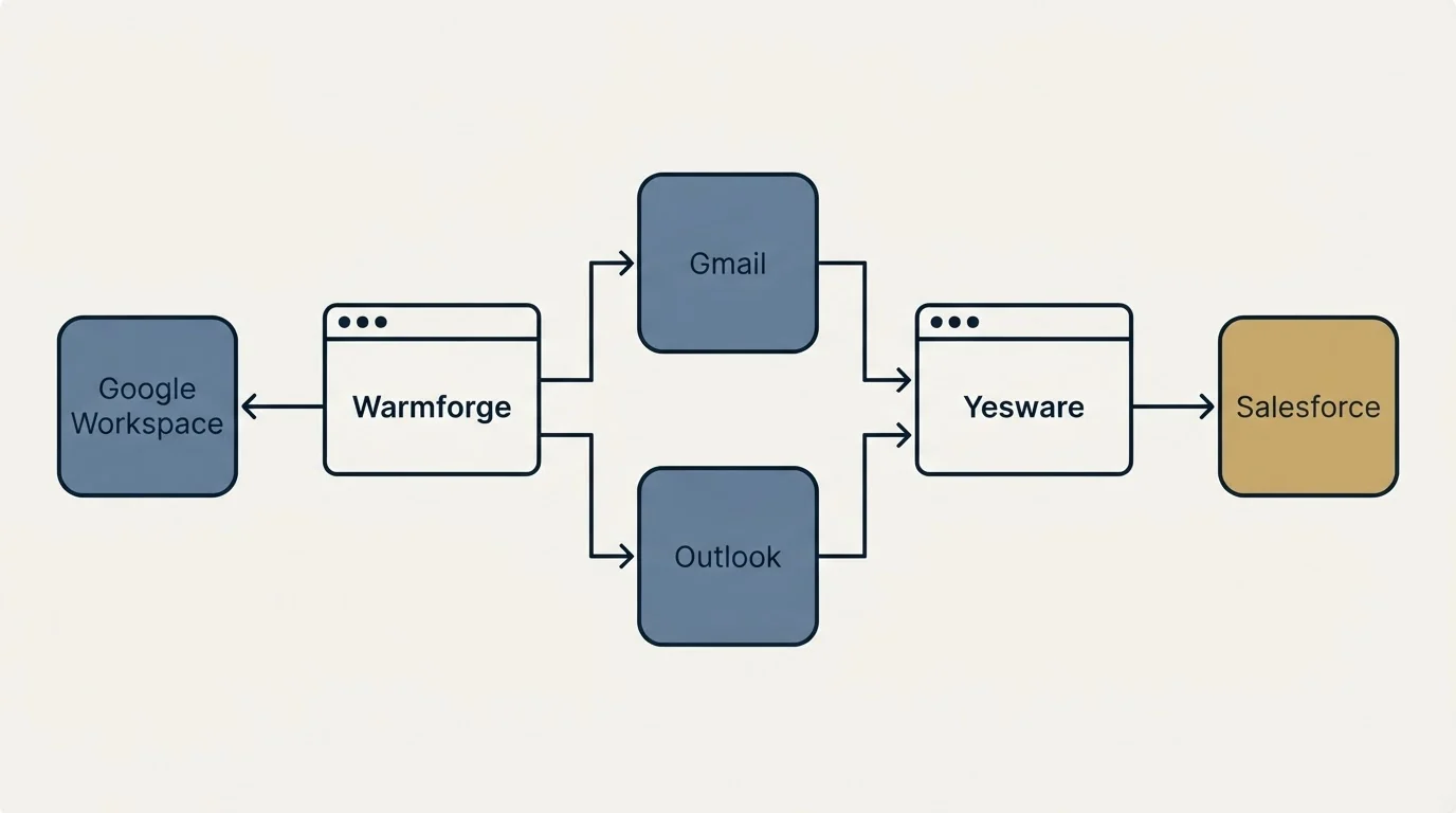 Integration flow: Integration Ecosystem (Warmforge, Yesware, Gmail, Outlook)