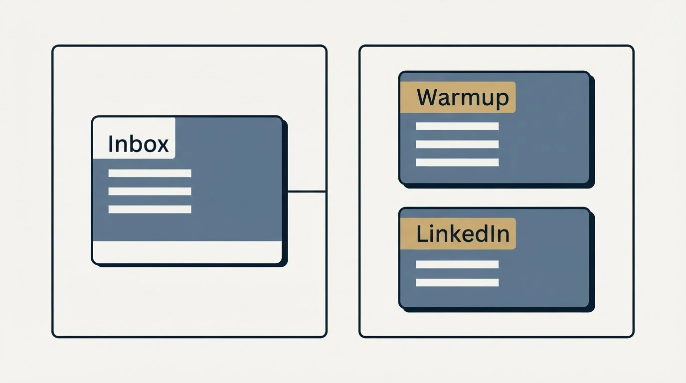 Pricing panels: Warmup is a cost of sending, priced separately (Inbox, LinkedIn, Warmup)