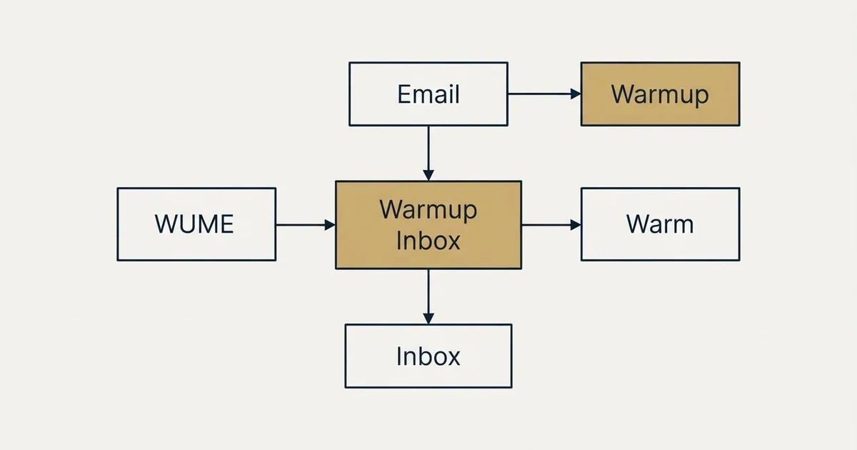 Schematic: Warmup Inbox vs WUME (Warm Up My Email) (Warmup Inbox, WUME, Inbox, Warm)