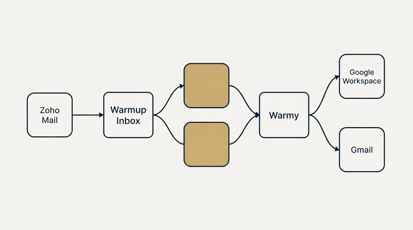 Integration schematic: Integration Ecosystem (Warmup Inbox, Warmy, Gmail Workspace, Google Workspace)