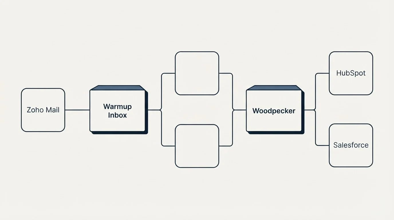 Integration flow: Integration Ecosystem (Warmup Inbox, Woodpecker, Gmail Workspace, HubSpot)