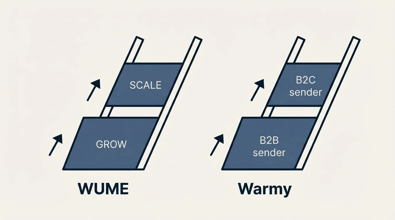 Pricing ladder: Pricing Comparison (WUME, Warmy, GROW, B2B sender)