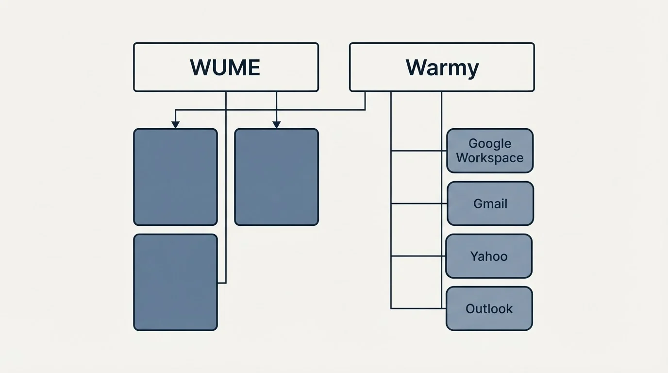 Integration grid: Integration Ecosystem (WUME, Warmy, Google Workspace, Gmail)