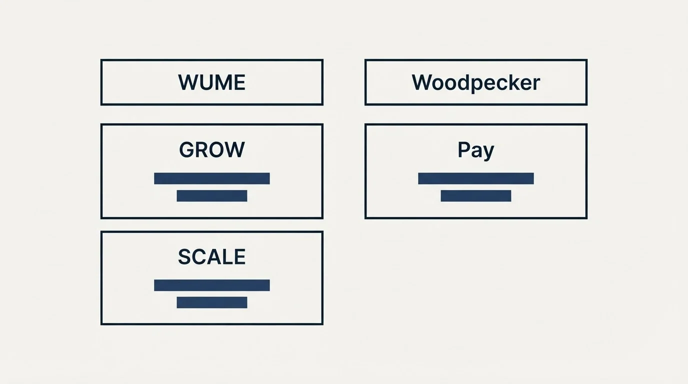 Pricing table: Pricing Comparison (WUME, Woodpecker, GROW, Pay)
