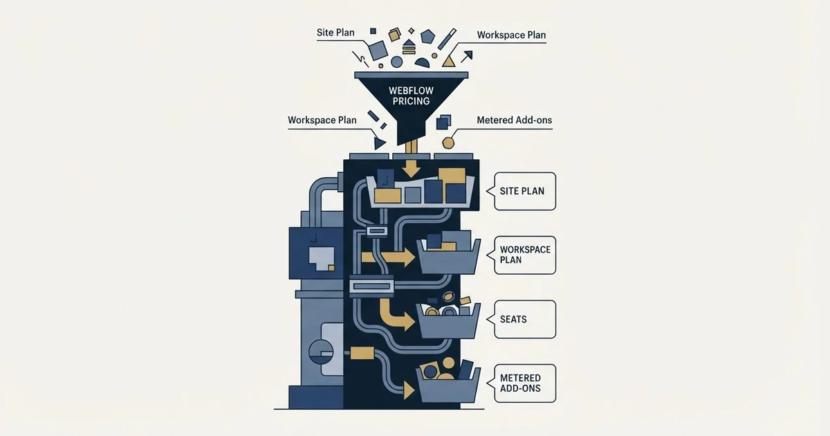 Editorial illustration for Webflow Pricing