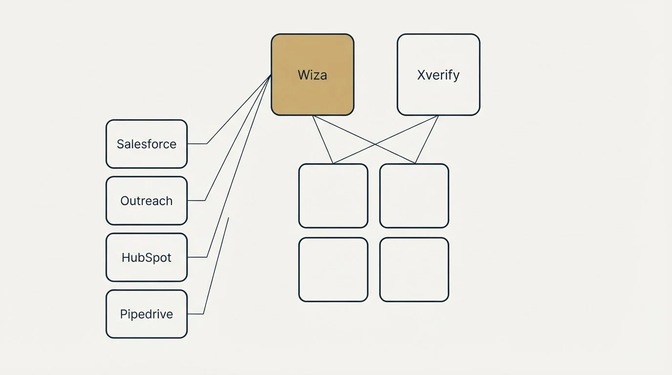 Integration grid: Integration Ecosystem (Wiza, Xverify, Salesforce, Outreach)
