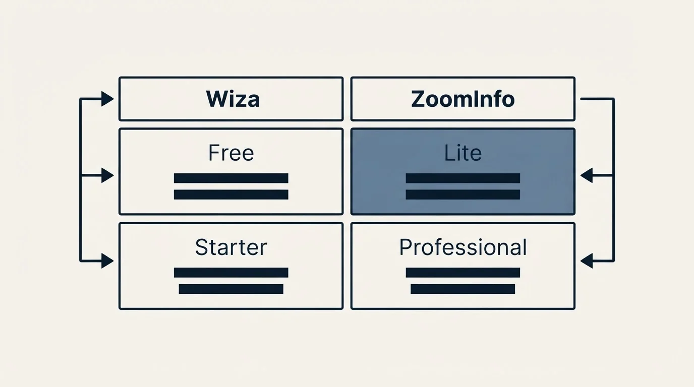 Pricing table: Pricing Comparison (Wiza, ZoomInfo, Free, Lite)
