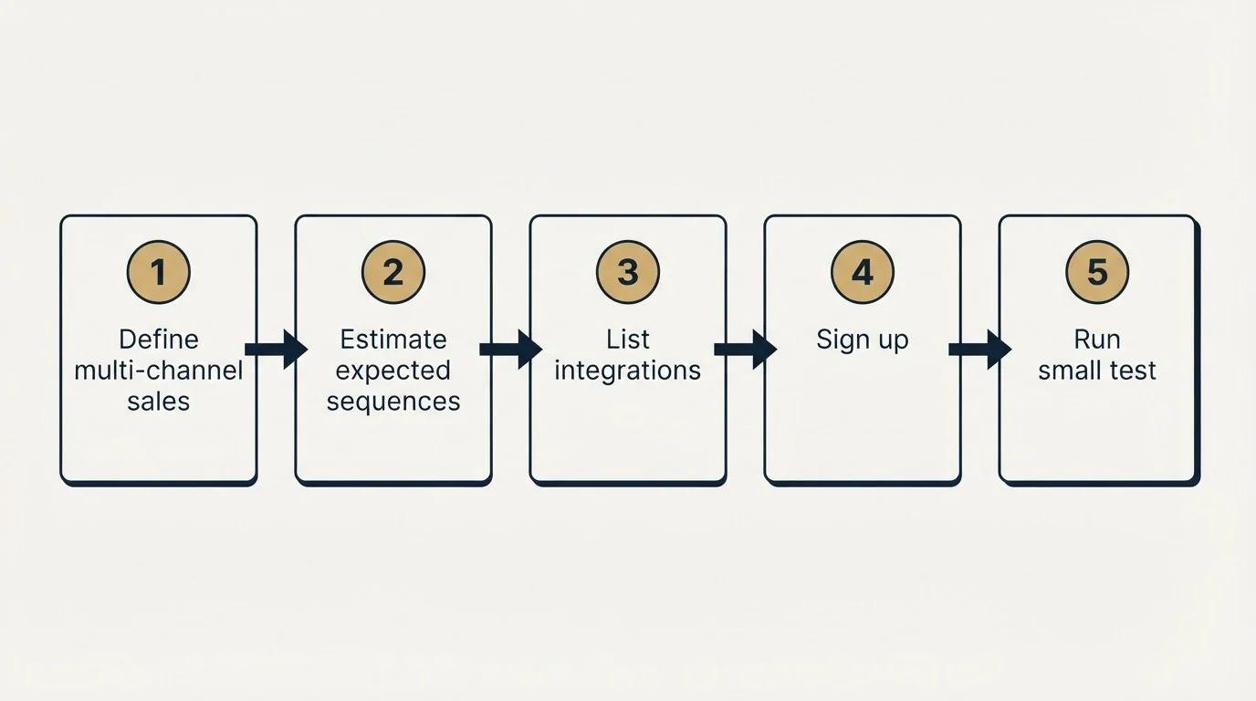 Step sequence: Getting Started Checklist (Define multi-channel sales, Estimate expected sequences, List integrations, Sign up)