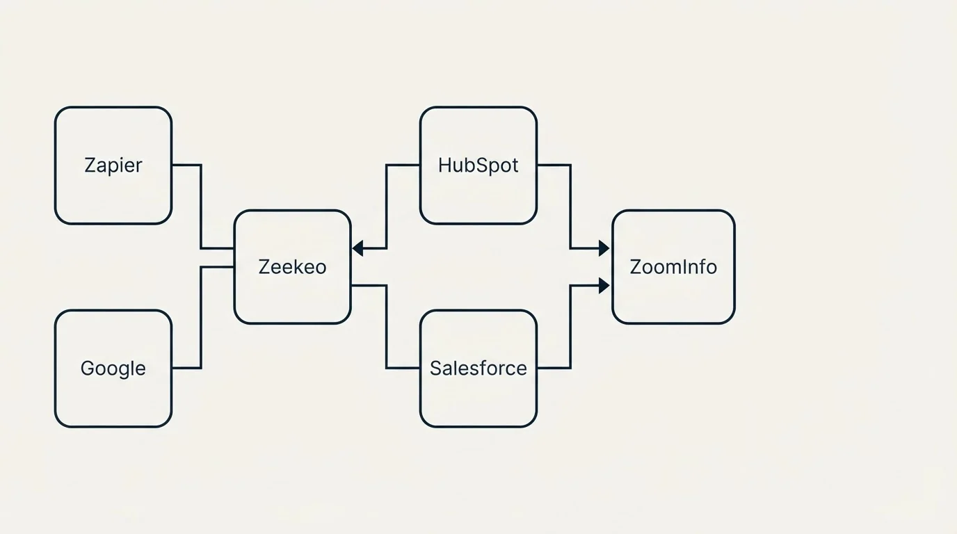 Integration flow: Integration Ecosystem (Zeekeo, ZoomInfo, HubSpot, Salesforce)