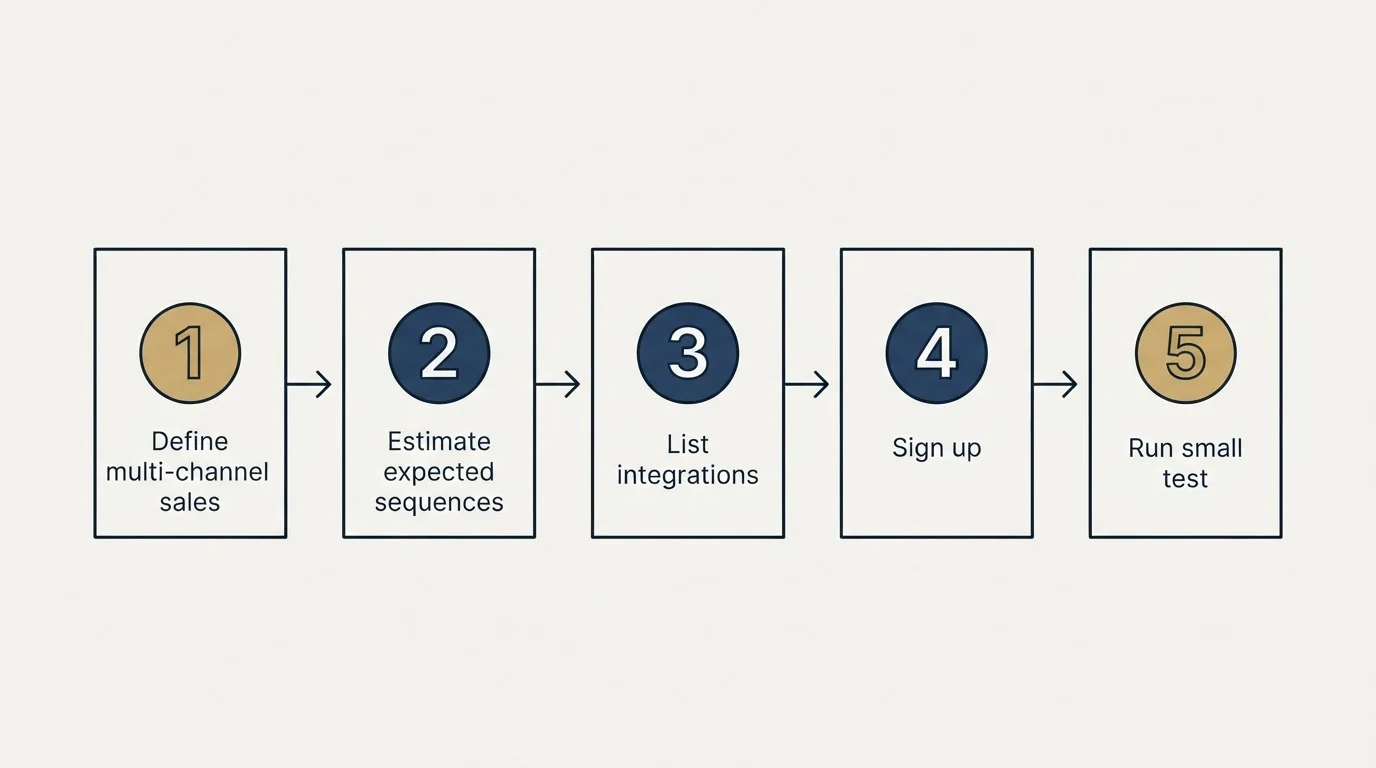 Step sequence: Getting Started Checklist (Define multi-channel sales, Estimate expected sequences, List integrations, Sign up)
