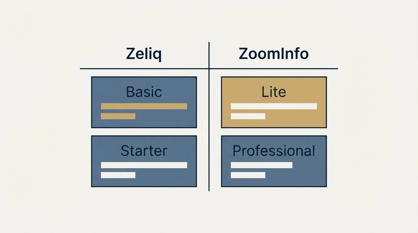 Pricing table: Pricing Comparison (Zeliq, ZoomInfo, Basic, Lite)