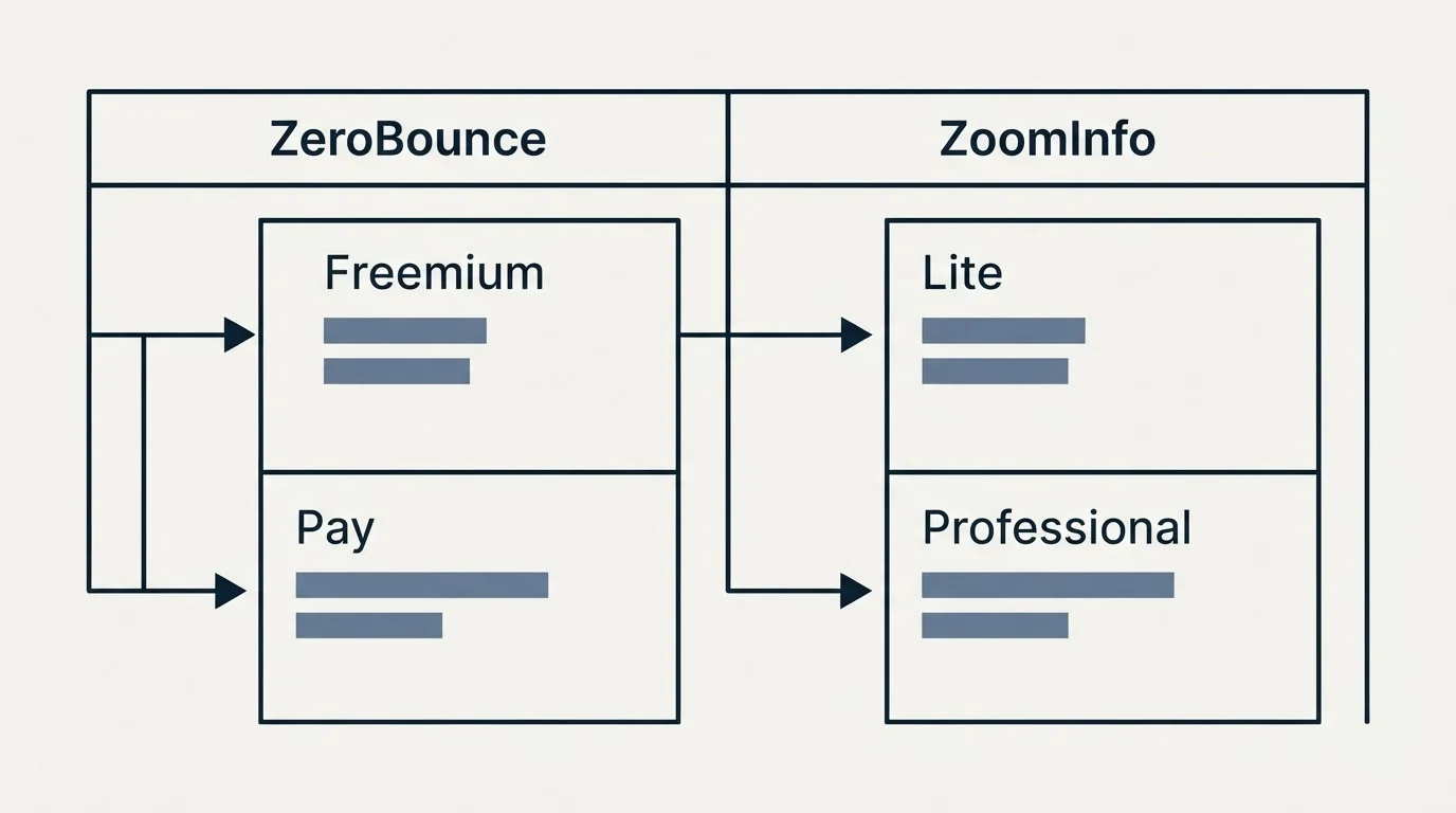 Pricing table: Pricing Comparison (ZeroBounce, ZoomInfo, Freemium, Lite)