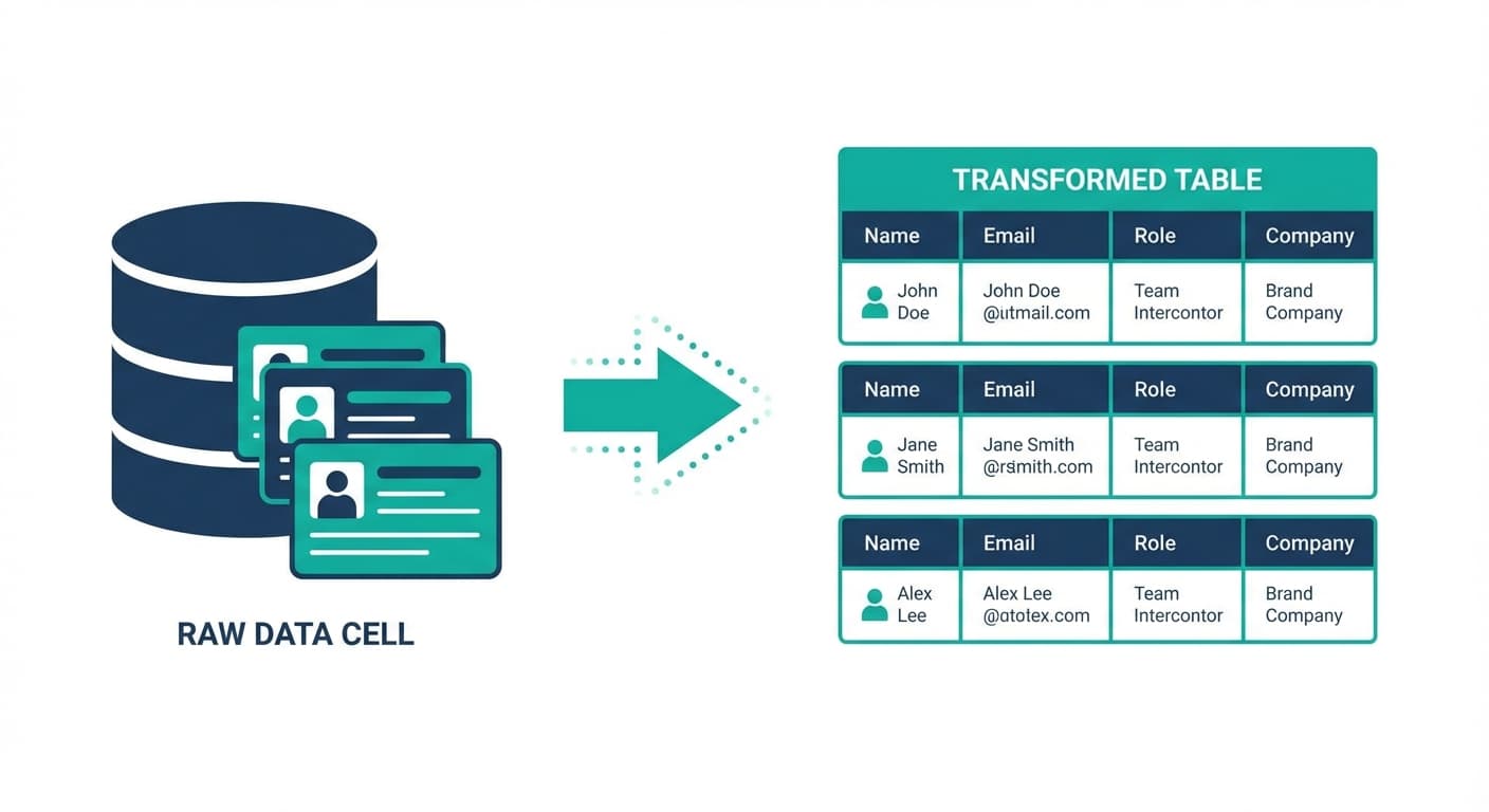 Clay workflow showing data transformation from list to rows