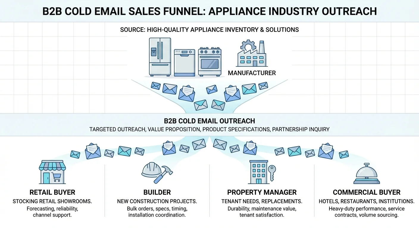 Appliance industry buyer personas including retail buyers, builders, property managers, and commercial buyers