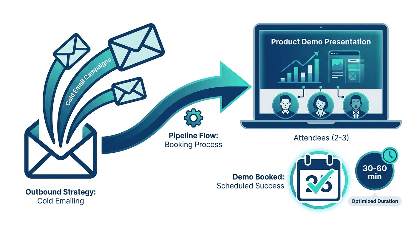 Cold email for demo requests showing email to demo booking workflow with calendar confirmation