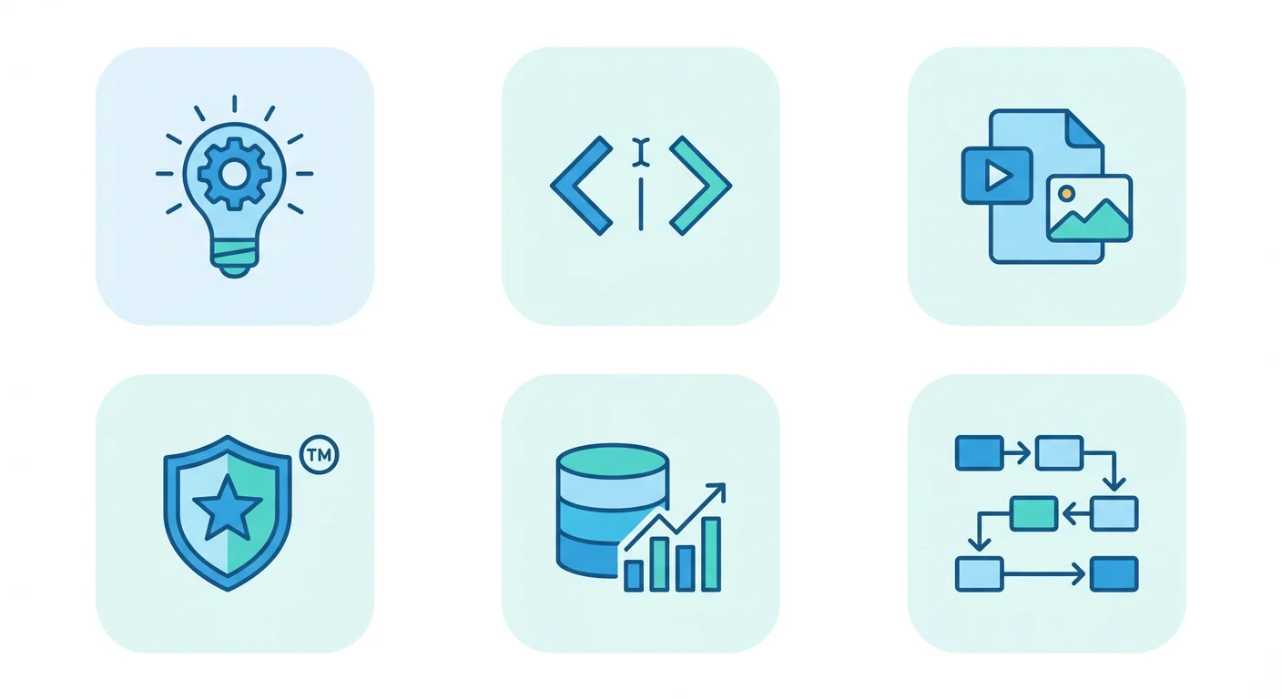Types of licensable intellectual property including patents, software, content, brand, data, and methodology