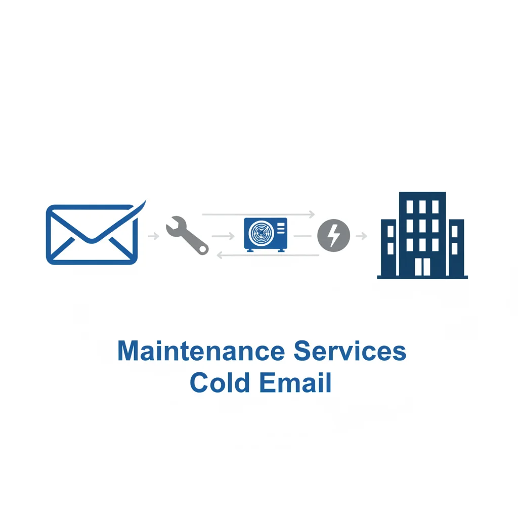 Professional infographic showing cold email strategy for commercial maintenance services with building and tool icons