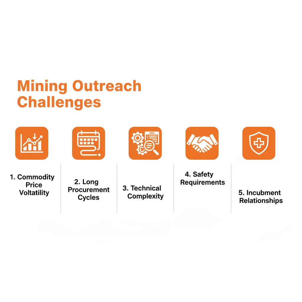 Five key challenges in mining cold email: Price Volatility, Long Cycles, Technical Complexity, Safety Requirements, and Incumbent Relationships