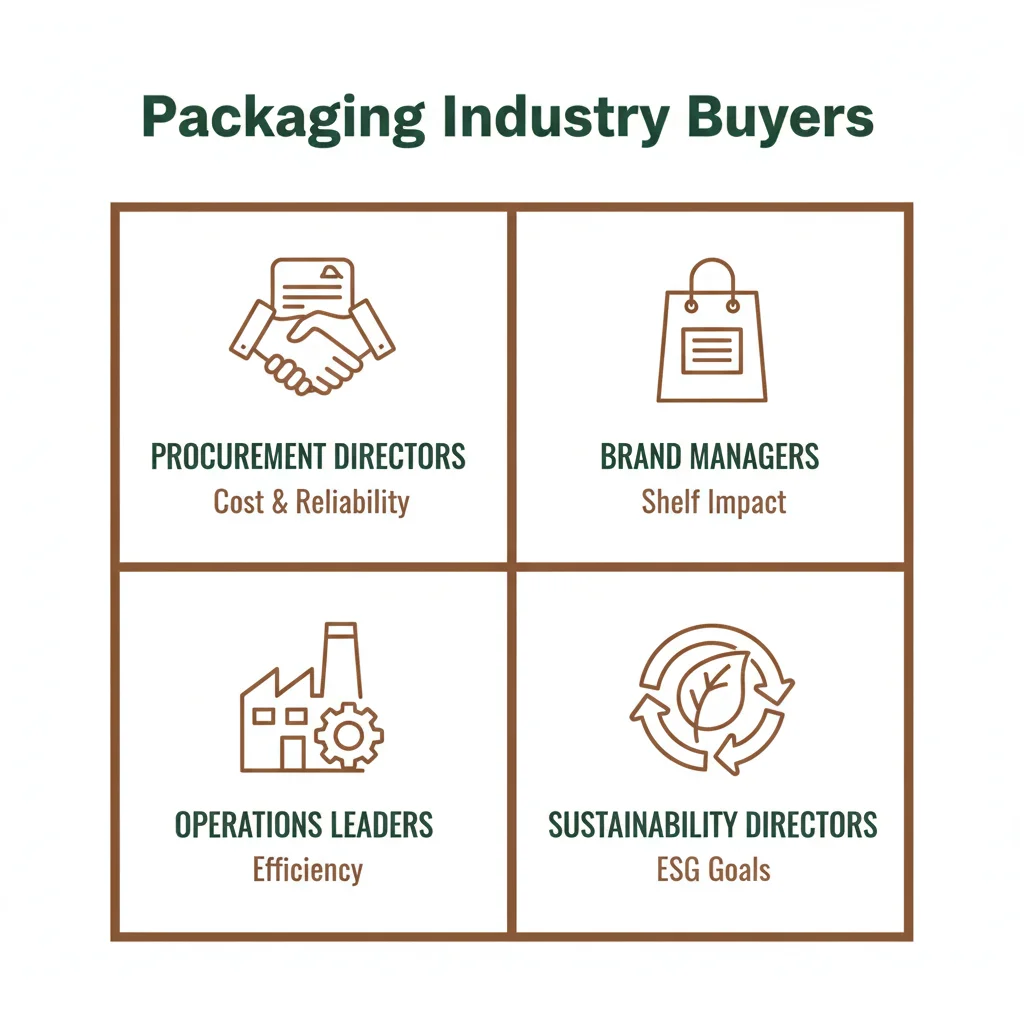 Four key buyer personas in packaging: Procurement Directors, Brand Managers, Operations Leaders, and Sustainability Directors