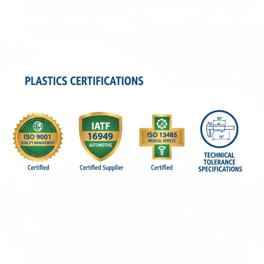 Key certifications for plastics industry: ISO 9001, IATF 16949, ISO 13485, and technical tolerance specifications