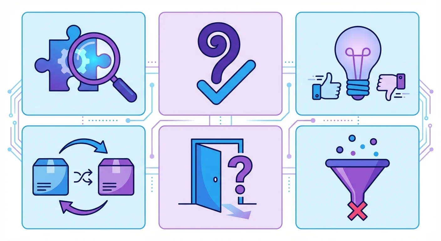 Types of product feedback to collect including feature, problem, solution, competitive, churn, and prospect feedback
