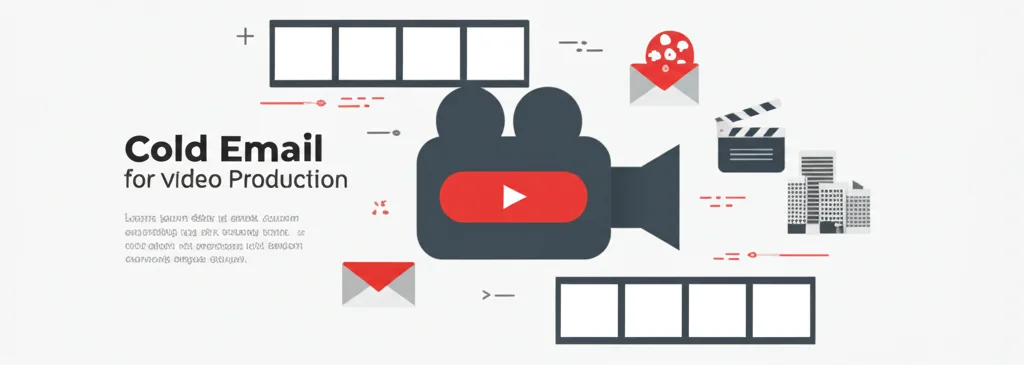Cold email guide for video production with camera, clapperboard, and film elements