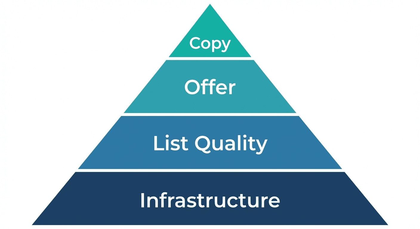 Pyramid diagram showing the hierarchy of cold email success factors