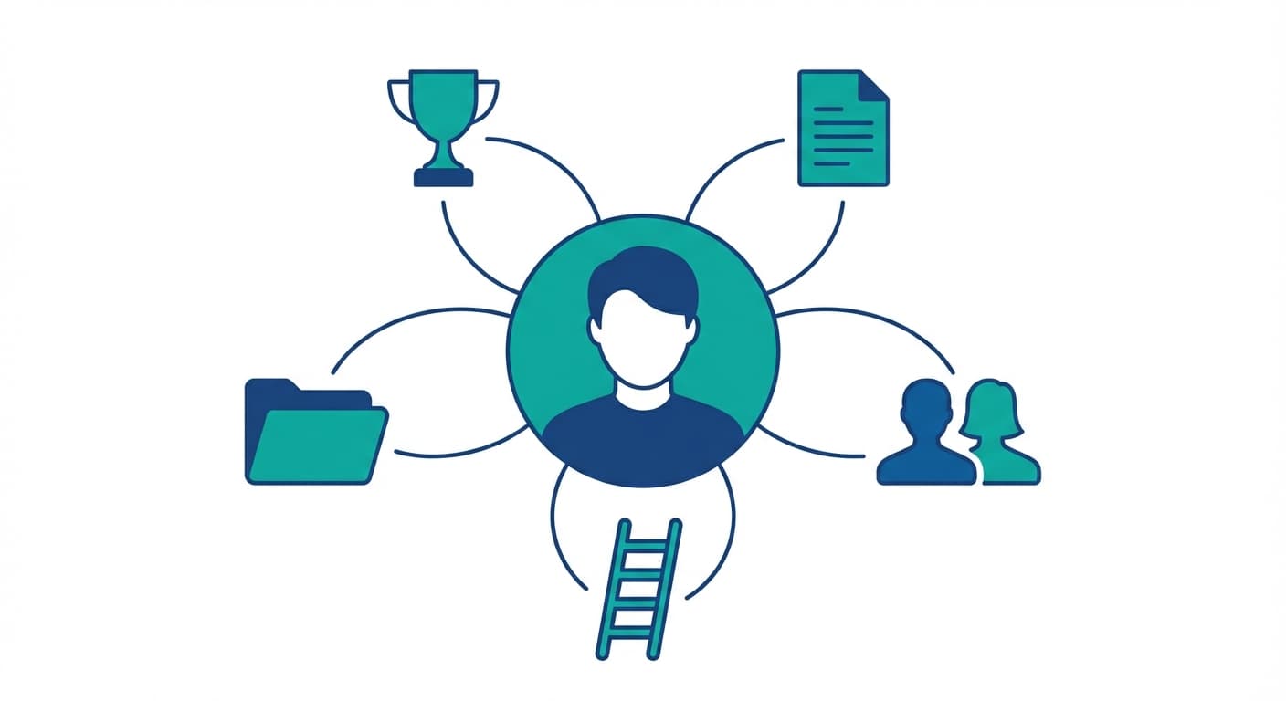 Personalization research inputs: recognition, published work, portfolio, mutual connections, career progression