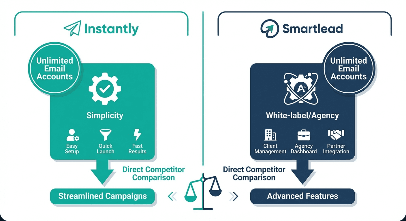 Instantly vs Smartlead cold email platform comparison showing two dashboards side by side