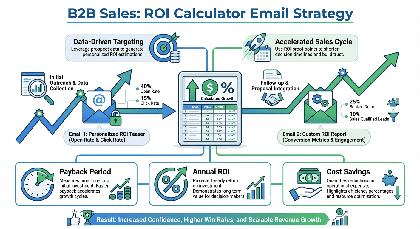 ROI calculator email strategy for B2B sales showing financial metrics and conversion tracking