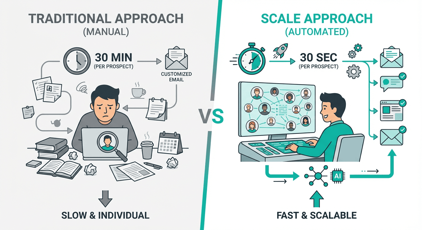 Visual showing traditional vs scale personalization approach comparison