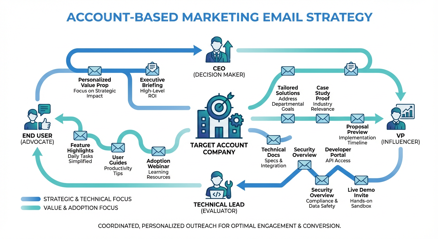 Account-based marketing email strategy showing coordinated stakeholder outreach