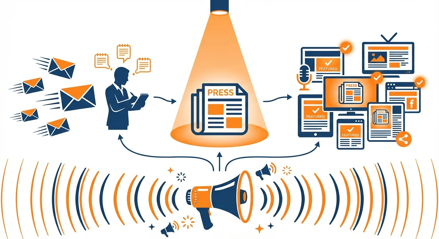 Cold email strategy for media coverage showing journalist outreach and press relations