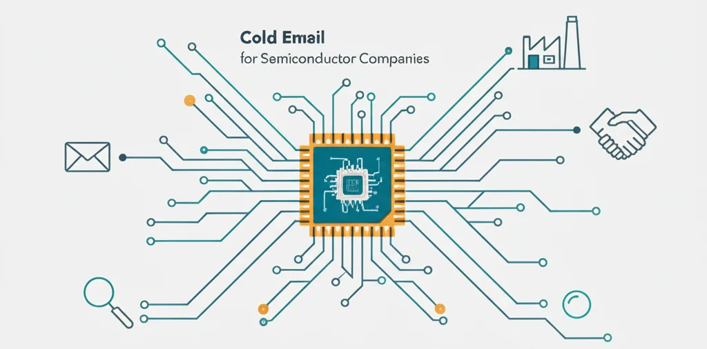 Cold email guide for semiconductor industry professionals with circuit board and chip design elements