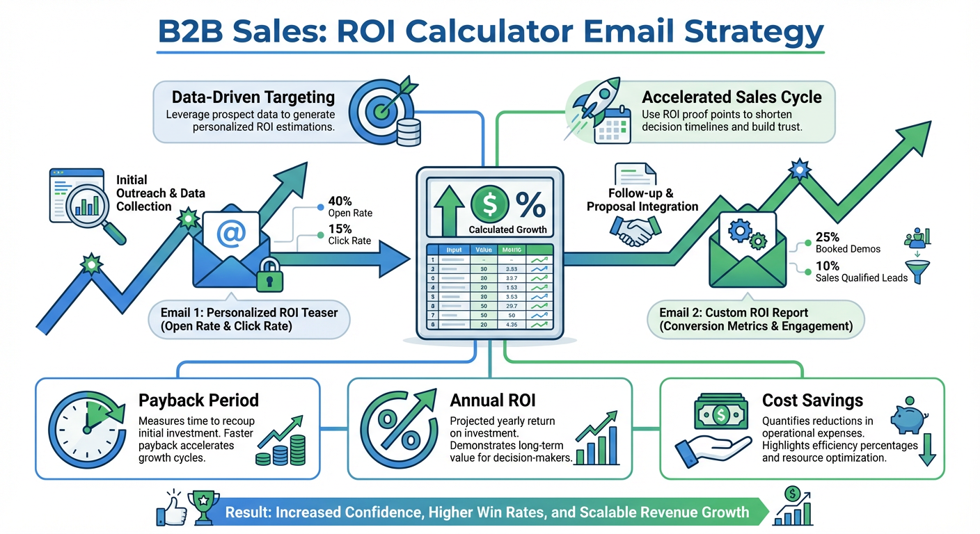 ROI calculator email strategy for B2B sales showing financial metrics and conversion tracking